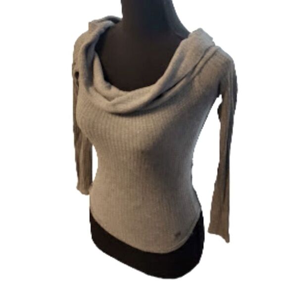 Hollister Wide Cowl Neck Waffle Knit Gray Sweater XS - Picture 2 of 5
